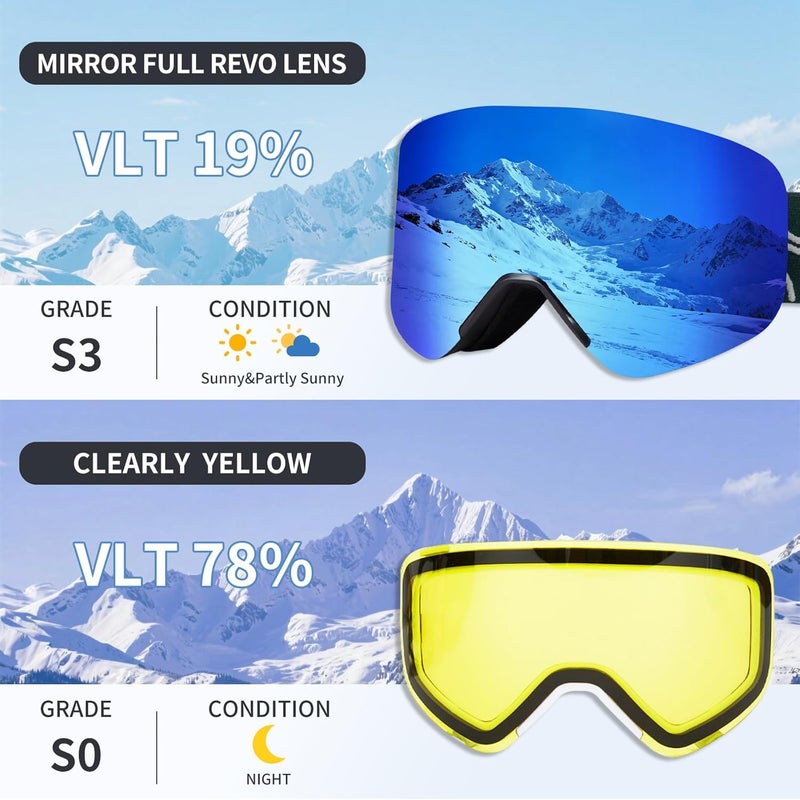 MXJ Gear Ski Goggles,OTG Snowboard Goggles Magnetic Interchangeable Lens,UV Protection Anti-fog,YH879B Snow Goggles for Men Women - Image 4